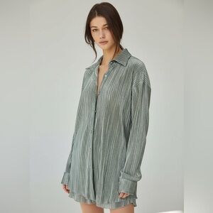 Satin Pleated Lounge Set | Button-Up Shirt & Shorts | Size S–M